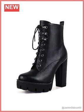 Wetkiss Platform Combat Boots Round Toe Lace Up High Heel Ankle Booties